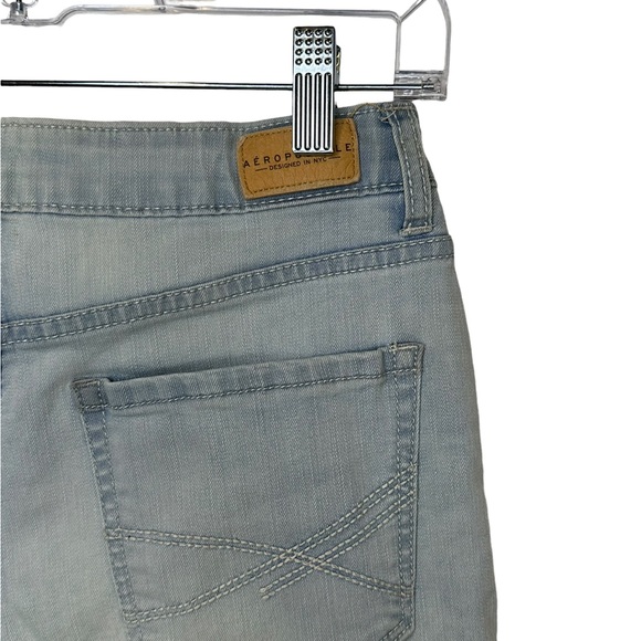 Aeropostale Jean Shorts High Waisted MIDI Womens Stretch Light Wash Rolled 4 - Picture 7 of 8
